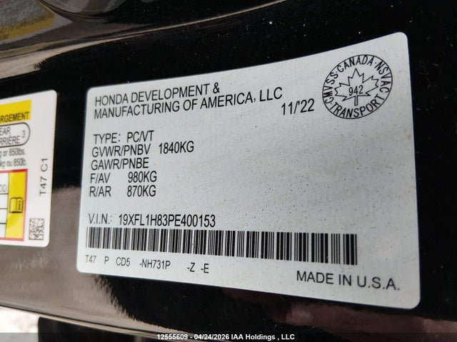 19XFL1H83PE400153 Honda Civic Sport/sport Touring/sport-b