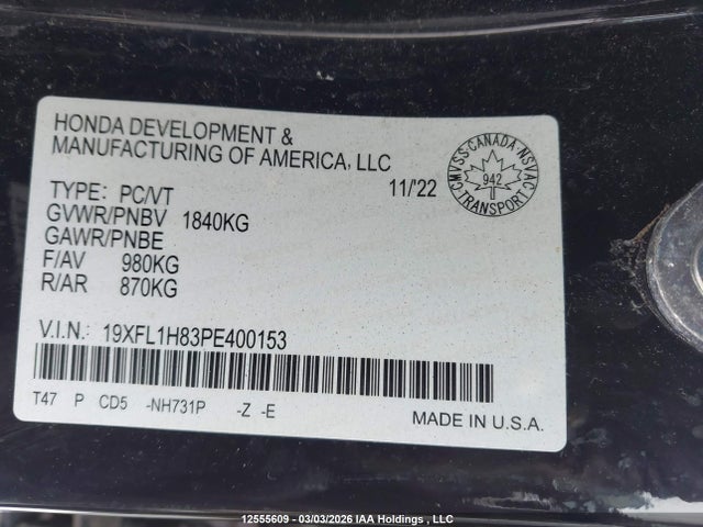 19XFL1H83PE400153 Honda Civic Sport/sport Touring/sport-b