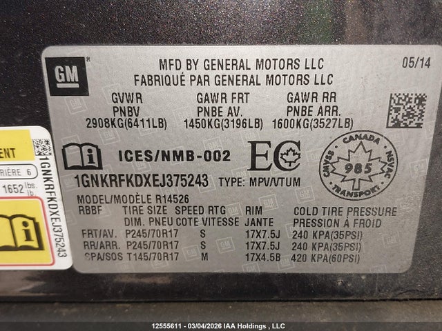 Chevrolet Traverse Ls 2014 1GNKRFKDXEJ375243 Image 9