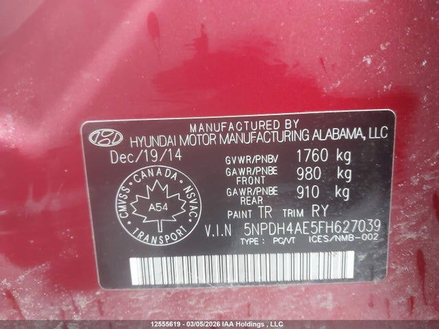 Aukcja sprzedaży 2015 Hyundai Elantra Gl, vin: 5NPDH4AE5FH627039, numer aukcji: 12555619