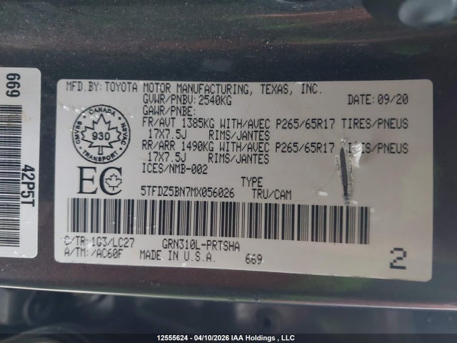5TFDZ5BN7MX056026 Toyota Tacoma Double Cab/sr5/trd Sport/trd Off Road