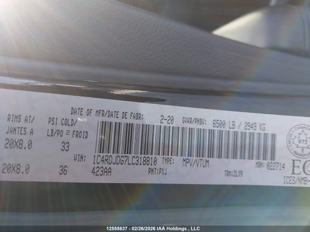 1C4RDJDG7LC318810 Dodge DURANGO GT