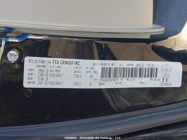 12555653 :رقم المزاد ، 2C4RDGDG7HR750475 vin ، 2017 Dodge Grand Caravan Crew مزاد بيع