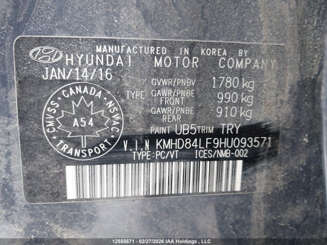 KMHD84LF9HU093571 Hyundai ELANTRA GL