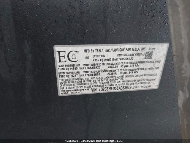Aukcja sprzedaży 2025 Tesla Cybertruck Awd, vin: 7G2CEHED5SA063649, numer aukcji: 12555679
