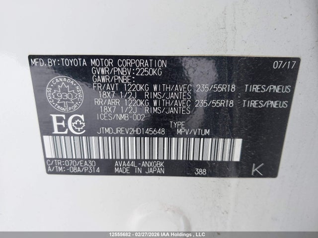 JTMDJREV2HD145648 Toyota Rav4 Hv Limited