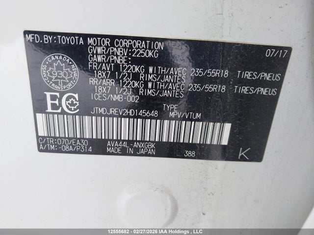 JTMDJREV2HD145648 Toyota Rav4 Hv Limited