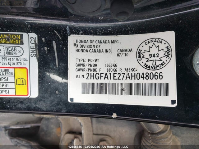 2010 Honda Civic Dx/dx-a მანქანა იყიდება აუქციონზე, vin: 2HGFA1E27AH048066, აუქციონის ნომერი: 12555686