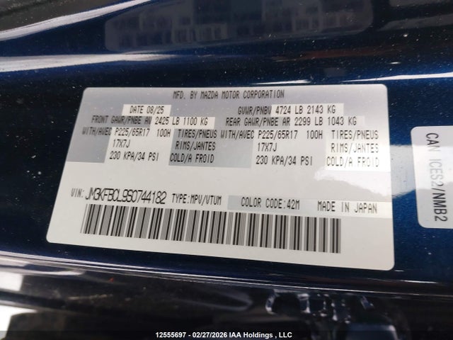 Aukcja sprzedaży 2025 Mazda Cx-5 Preferred, vin: JM3KFBCL9S0744182, numer aukcji: 12555697