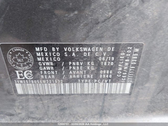 Volkswagen Jetta Highline 2019 3VWE57BU5KM221932 Image 9