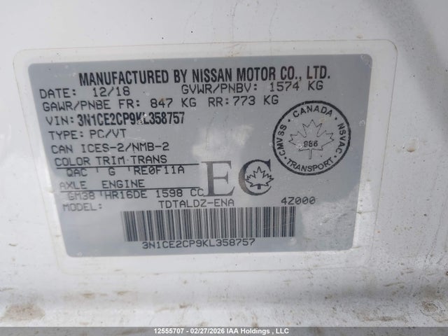 3N1CE2CP9KL358757 Nissan Versa