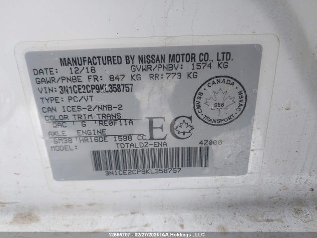 3N1CE2CP9KL358757 Nissan Versa