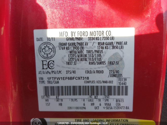 2011 Ford F150 Supercrew მანქანა იყიდება აუქციონზე, vin: 1FTFW1EF6BFC97318, აუქციონის ნომერი: 12555709