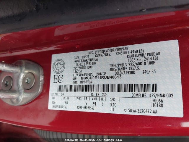 Продаж на аукціоні авто 2024 Ford Escape, vin: 1FMCU0E11RUB40613, номер лоту: 12555710