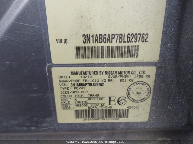Продажа на аукционе авто 2011 Nissan Sentra, vin: 3N1AB6AP7BL629762, номер лота: 12555712