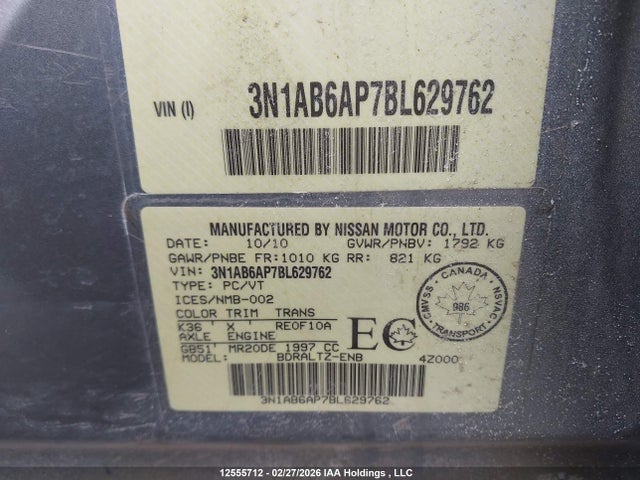 Продажа на аукционе авто 2011 Nissan Sentra, vin: 3N1AB6AP7BL629762, номер лота: 12555712