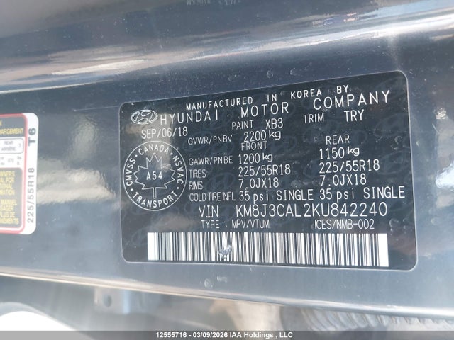 KM8J3CAL2KU842240 Hyundai Tucson Preferred W/trend Package