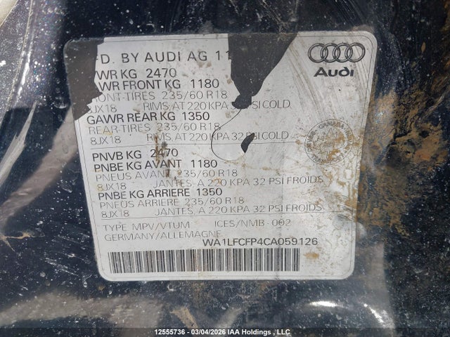Продажа на аукционе авто 2012 Audi Q5 Premium Plus, vin: WA1LFCFP4CA059126, номер лота: 12555736
