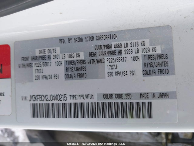 Продажа на аукционе авто 2018 Mazda Cx-5 Gs, vin: JM3KFBCM2J0440215, номер лота: 12555747