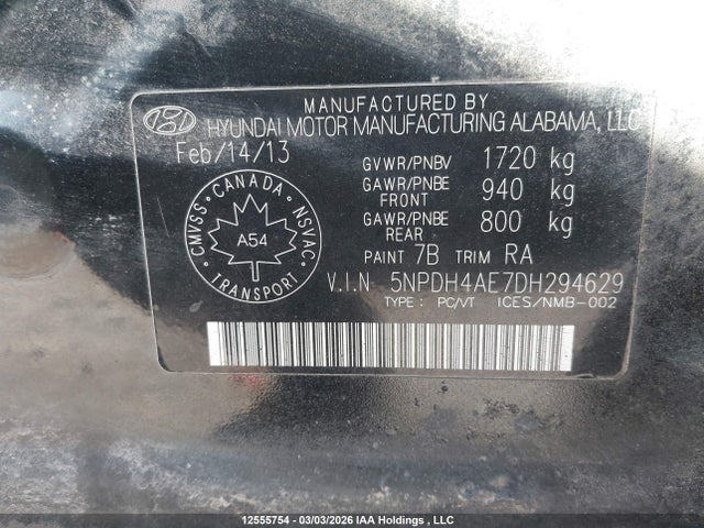Продажа на аукционе авто 2013 Hyundai Elantra Gl, vin: 5NPDH4AE7DH294629, номер лота: 12555754