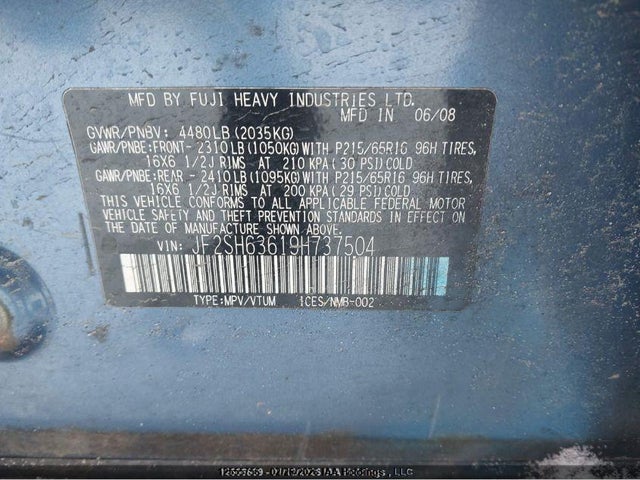 2009 Subaru Forester 2.5x მანქანა იყიდება აუქციონზე, vin: JF2SH63619H737504, აუქციონის ნომერი: 12555756