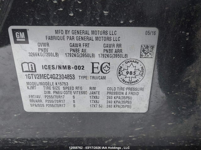 1GTV2MEC4GZ304853 GMC Sierra 1500 Sle
