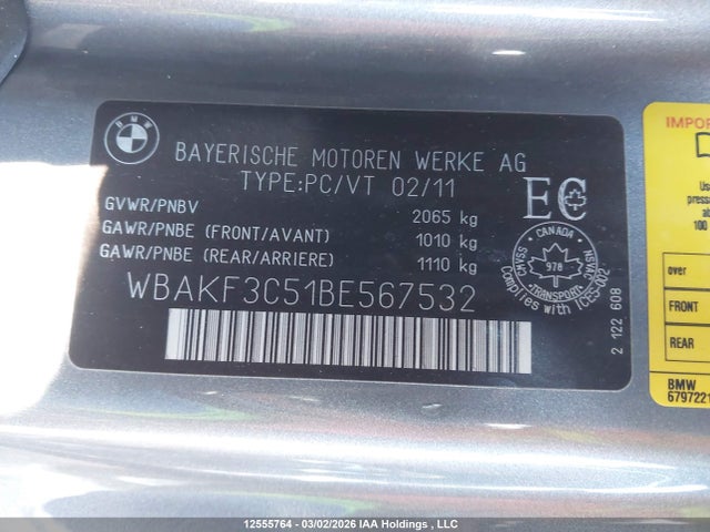 Aukcja sprzedaży 2011 Bmw 328 Xi, vin: WBAKF3C51BE567532, numer aukcji: 12555764