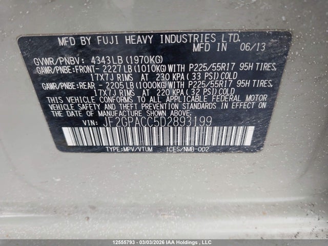 Aukcja sprzedaży 2013 Subaru Xv Crosstrek 2.0 Premium, vin: JF2GPACC5D2893199, numer aukcji: 12555793
