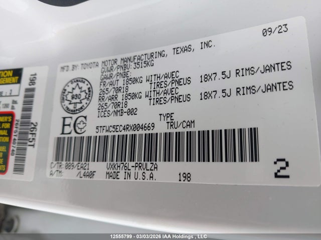 12555799 :رقم المزاد ، 5TFWC5EC4RX004669 vin ، 2024 Toyota Tundra Hybrid Limited 4x4 مزاد بيع