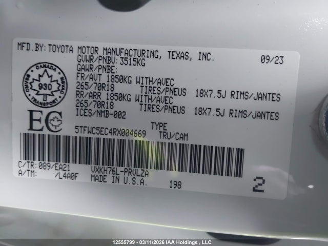 12555799 :رقم المزاد ، 5TFWC5EC4RX004669 vin ، 2024 Toyota Tundra Hybrid Limited 4x4 مزاد بيع
