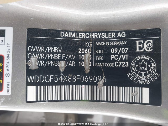 12555800 :رقم المزاد ، WDDGF54X88F069096 vin ، 2008 Mercedes-benz C 300 300 مزاد بيع