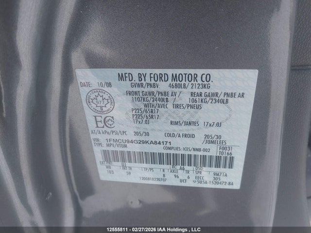 Aukcja sprzedaży 2009 Ford Escape Limited, vin: 1FMCU94G29KA84171, numer aukcji: 12555811