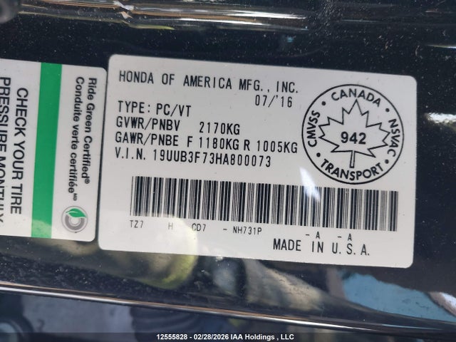 19UUB3F73HA800073 Acura Tlx Advance