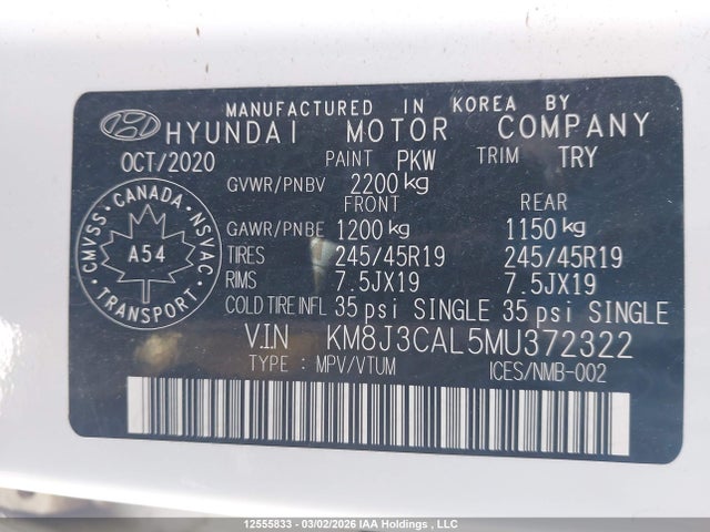 KM8J3CAL5MU372322 Hyundai Tucson Urban Edition