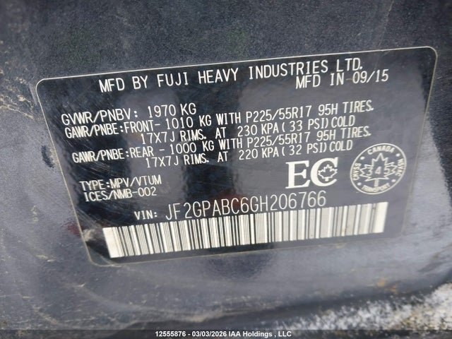 Продаж на аукціоні авто 2016 Subaru Crosstrek Premium, vin: JF2GPABC6GH206766, номер лоту: 12555876