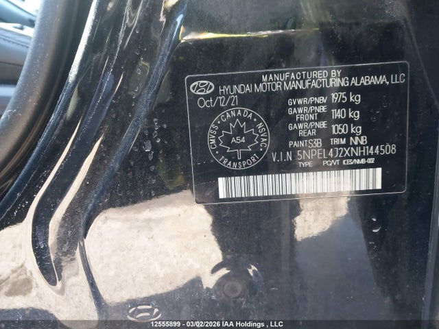 5NPEL4J2XNH144508 Hyundai SONATA SEL