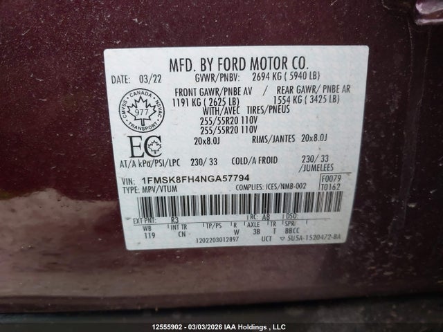 1FMSK8FH4NGA57794 Ford Explorer Limited
