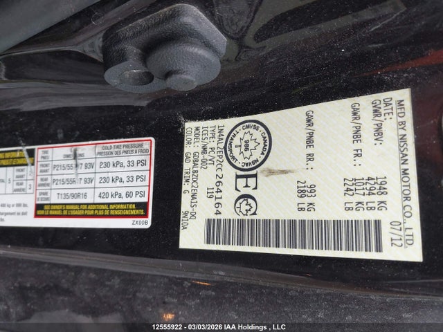 Продажа на аукционе авто 2012 Nissan Altima S, vin: 1N4AL2EP2CC264164, номер лота: 12555922