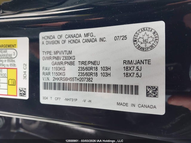 2HKRS6H55TH207382 Honda Cr-v Sport Hybrid