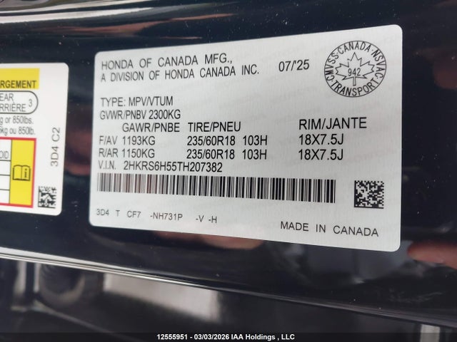 2HKRS6H55TH207382 Honda Cr-v Sport Hybrid