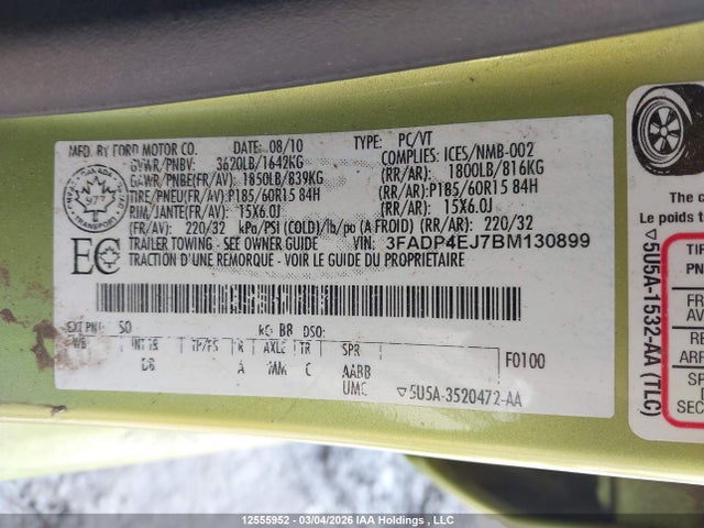 Aukcja sprzedaży 2011 Ford Fiesta Se, vin: 3FADP4EJ7BM130899, numer aukcji: 12555952