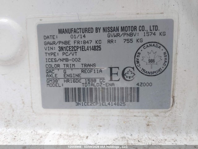 Продажа на аукционе авто 2014 Nissan Versa, vin: 3N1CE2CP1EL414825, номер лота: 12555956