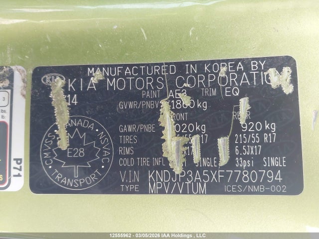 KIA SOUL + 2015 KNDJP3A5XF7780794 Image 9
