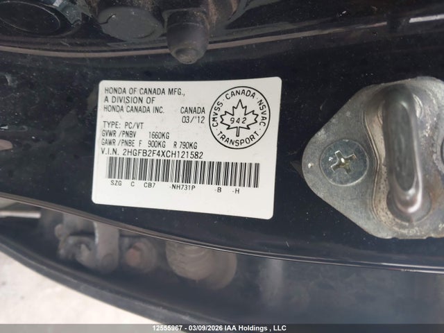 12555967 :رقم المزاد ، 2HGFB2F4XCH121582 vin ، 2012 Honda Civic مزاد بيع
