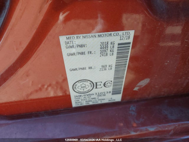 1N4BL4FW6KN310538 Nissan Altima