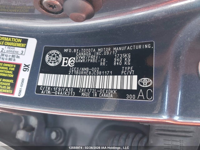 2T1BURHE8JC981171 Toyota COROLLA CE
