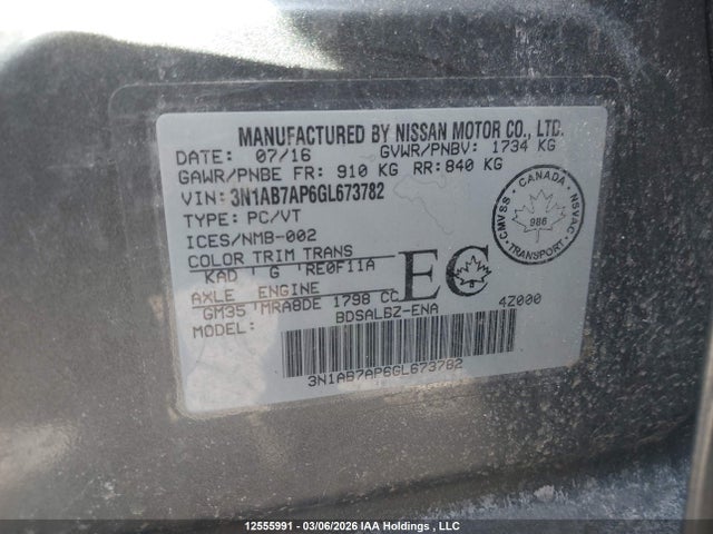 3N1AB7AP6GL673782 Nissan Sentra S/sv/sr/sl