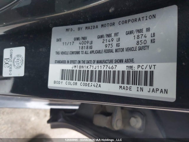 JM1BN1K71J1177467 Mazda Mazda3 Gx