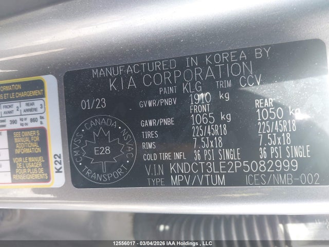 12556017 :رقم المزاد ، KNDCT3LE2P5082999 vin ، 2023 Kia Niro Sx مزاد بيع