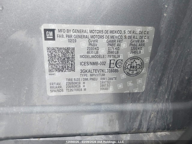 Aukcja sprzedaży 2019 Gmc Terrain Sle, vin: 3GKALTEV7KL316085, numer aukcji: 12556026